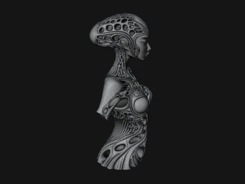 Biomechanical Alien Bust Statue Design 6 - 3D Print Model 3D Print Model