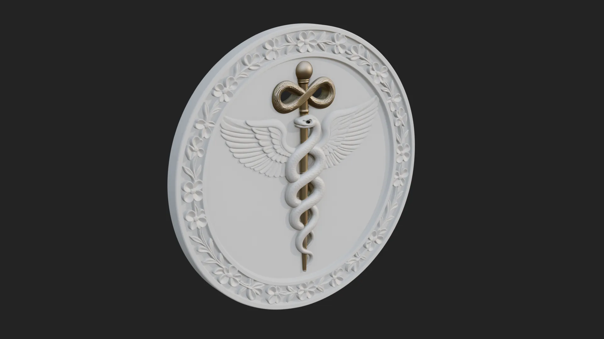 Caduceus Medical Wall Plaque Design 3 - 3D Print Model 3D Print Model .c4d .max .obj .3ds .fbx .stl .blend 