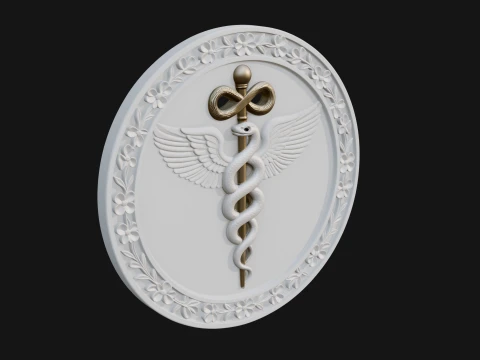 Caduceus Medical Wall Plaque Design 3 - 3D Print Model 3D Print Model
