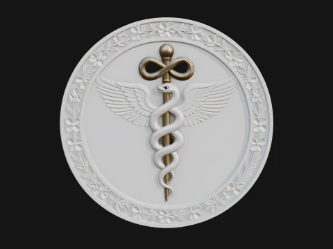 Caduceus Medical Wall Plaque Design 3 - 3D Print Model 3D Print Model
