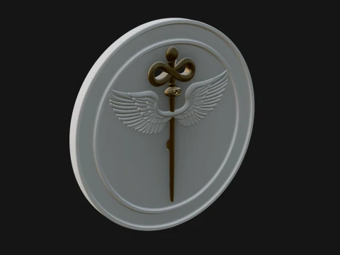 Caduceus Medical Wall Plaque Design 3 - 3D Print Model 3D Print Model