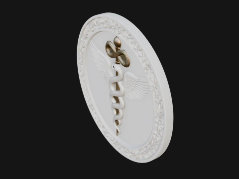 Caduceus Medical Wall Plaque Design 3 - 3D Print Model 3D Print Model