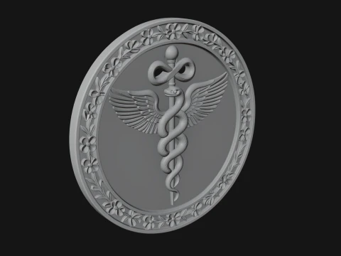 Caduceus Medical Wall Plaque Design 3 - 3D Print Model 3D Print Model