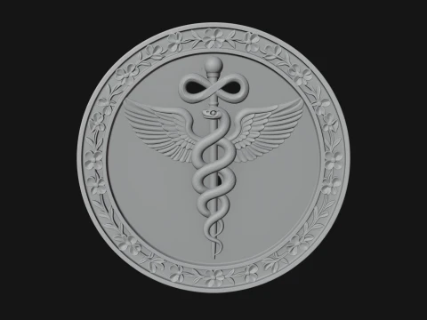 Caduceus Medical Wall Plaque Design 3 - 3D Print Model 3D Print Model