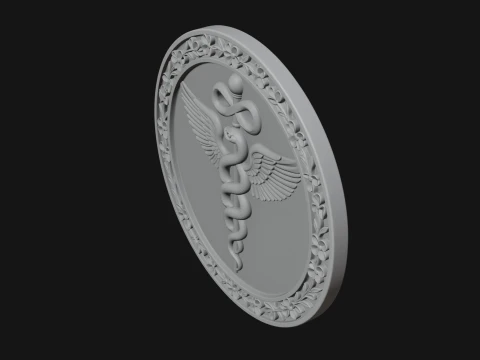 Caduceus Medical Wall Plaque Design 3 - 3D Print Model 3D Print Model