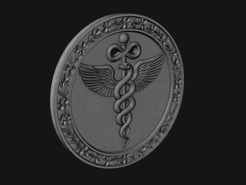 Caduceus Medical Wall Plaque Design 3 - 3D Print Model 3D Print Model