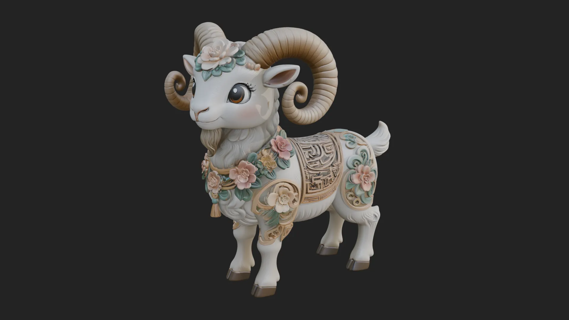 Floral Chibi Ram Statue Design 2 - 3D Print Model 3D Print Model .c4d .max .obj .3ds .fbx .stl .blend