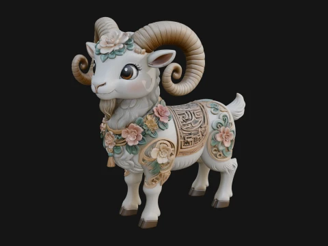 Floral Chibi Ram Statue Design 2 - 3D Print Model Modelo de impresión 3D