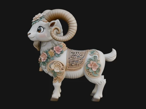 Floral Chibi Ram Statue Design 2 - 3D Print Model 3D Print Model