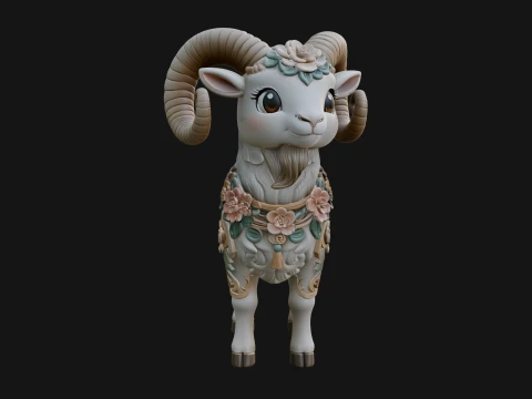 Floral Chibi Ram Statue Design 2 - 3D Print Model 3D Print Model