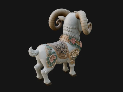 Floral Chibi Ram Statue Design 2 - 3D Print Model 3D Print Model