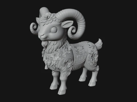 Floral Chibi Ram Statue Design 2 - 3D Print Model 3D Print Model
