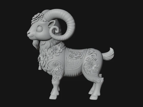 Floral Chibi Ram Statue Design 2 - 3D Print Model 3D Print Model