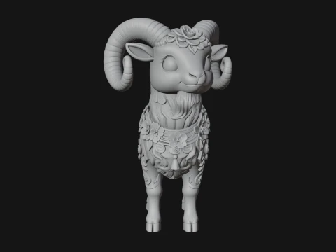 Floral Chibi Ram Statue Design 2 - 3D Print Model 3D Print Model