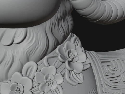 Floral Chibi Ram Statue Design 2 - 3D Print Model 3D Print Model