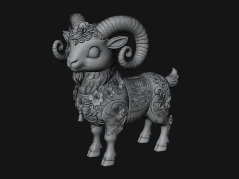 Floral Chibi Ram Statue Design 2 - 3D Print Model 3D Print Model