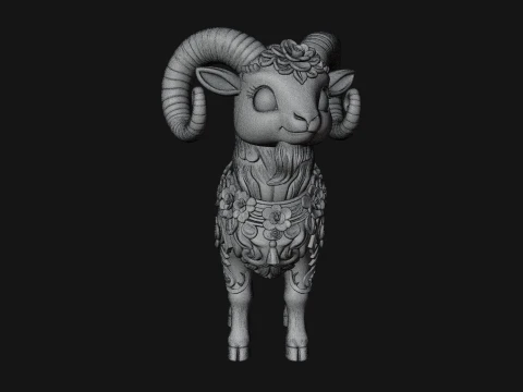 Floral Chibi Ram Statue Design 2 - 3D Print Model 3D Print Model