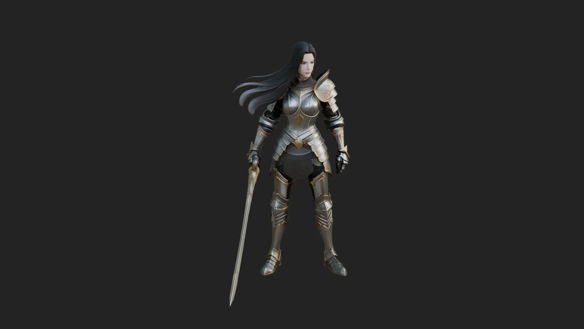 Female Knight with Sword Statue Design 3 - 3D Print Model 3D Print Model .c4d .max .obj .3ds .fbx .stl .blend 