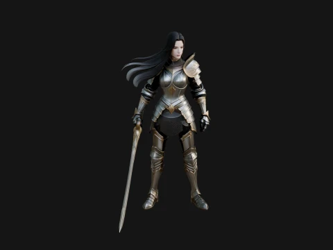 Female Knight with Sword Statue Design 3 - 3D Print Model 3D Print Model