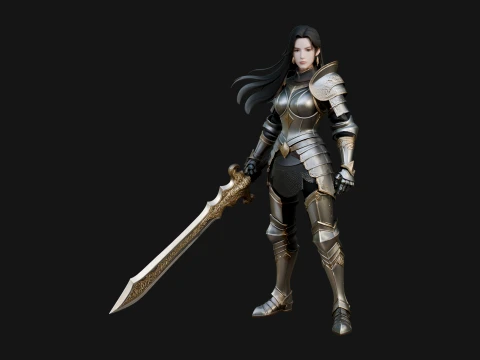 Female Knight with Sword Statue Design 3 - 3D Print Model 3D Print Model