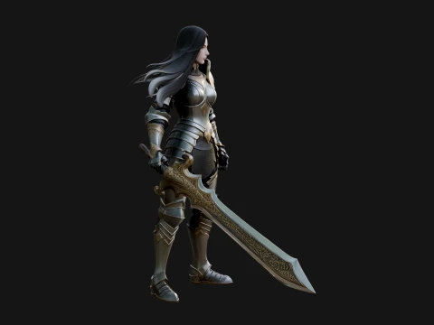 Female Knight with Sword Statue Design 3 - 3D Print Model 3D Print Model