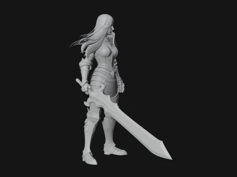 Female Knight with Sword Statue Design 3 - 3D Print Model 3D Print Model