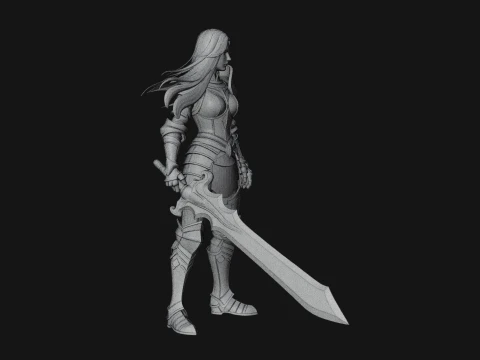Female Knight with Sword Statue Design 3 - 3D Print Model 3D Print Model