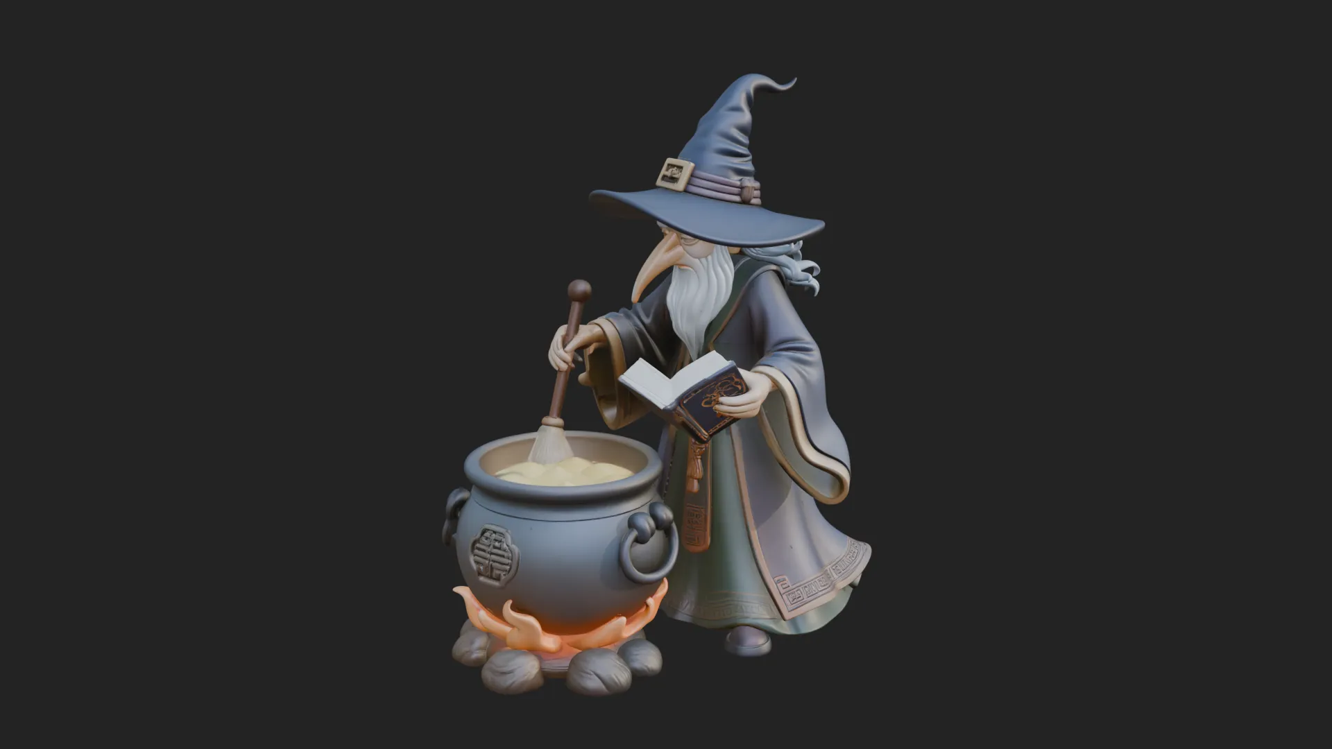 Wizard with Cauldron Statue Design 2 - 3D Print Model 3D Print Model .c4d .max .obj .3ds .fbx .stl .blend 