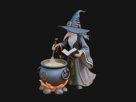 Wizard with Cauldron Statue Design 2 - 3D Print Model 3D Druckmodell