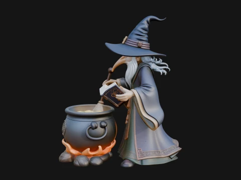 Wizard with Cauldron Statue Design 2 - 3D Print Model 3D Print Model