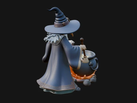 Wizard with Cauldron Statue Design 2 - 3D Print Model 3D Print Model