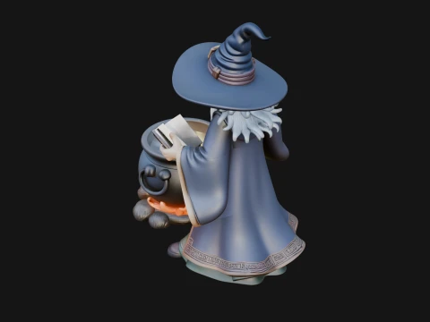 Wizard with Cauldron Statue Design 2 - 3D Print Model 3D Print Model