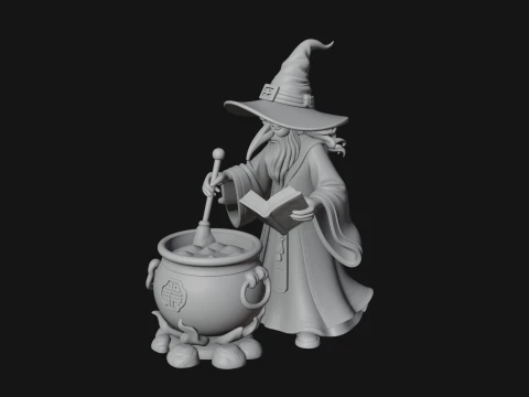 Wizard with Cauldron Statue Design 2 - 3D Print Model 3D Print Model