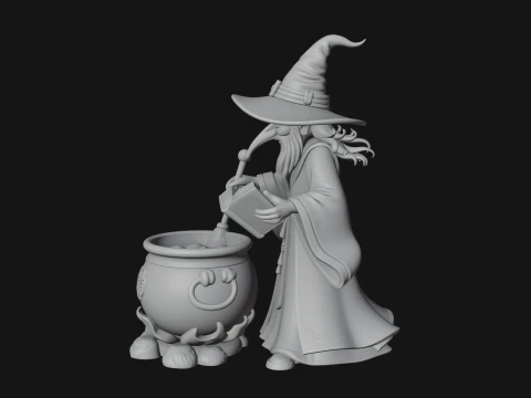 Wizard with Cauldron Statue Design 2 - 3D Print Model 3D Print Model