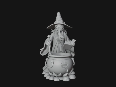 Wizard with Cauldron Statue Design 2 - 3D Print Model 3D Print Model