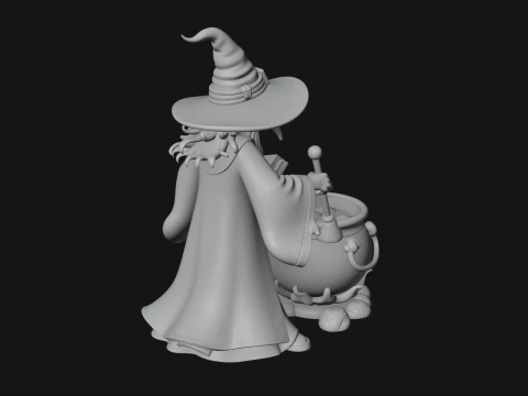 Wizard with Cauldron Statue Design 2 - 3D Print Model 3D Print Model