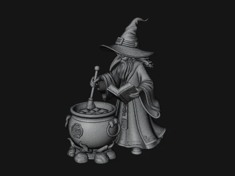 Wizard with Cauldron Statue Design 2 - 3D Print Model 3D Print Model