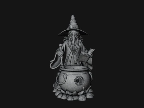 Wizard with Cauldron Statue Design 2 - 3D Print Model 3D Print Model