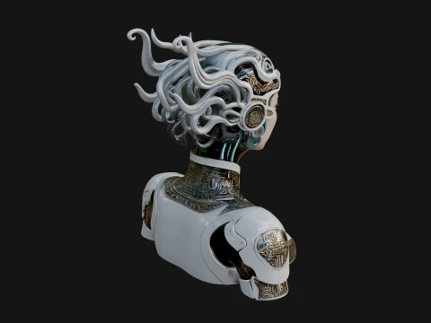 Medusa Cyborg Bust Statue Design 1 - 3D Print Model 3D Print Model