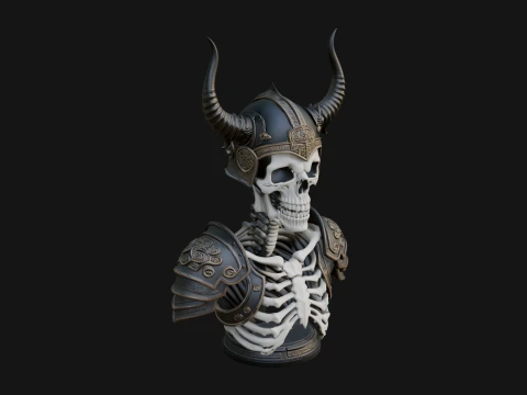 Horned Helm Skeleton Bust Statue Design 1 - 3D Print Model 3D Print Model