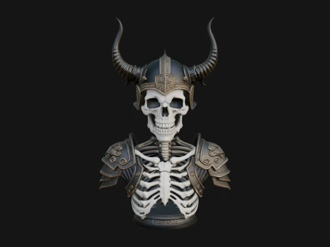 Horned Helm Skeleton Bust Statue Design 1 - 3D Print Model 3D Print Model