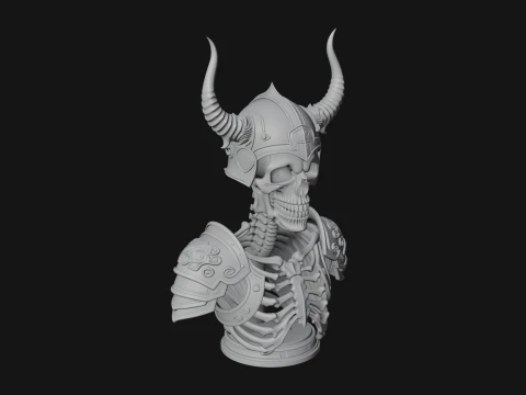 Horned Helm Skeleton Bust Statue Design 1 - 3D Print Model 3D Print Model