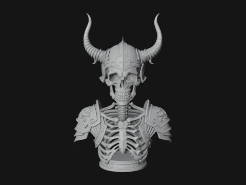 Horned Helm Skeleton Bust Statue Design 1 - 3D Print Model 3D Print Model