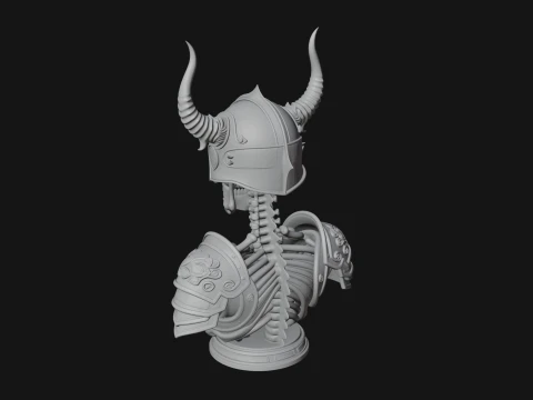 Horned Helm Skeleton Bust Statue Design 1 - 3D Print Model 3D Print Model