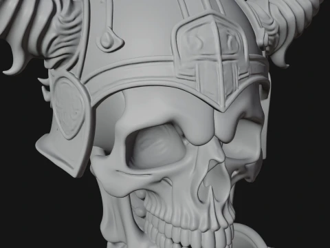 Horned Helm Skeleton Bust Statue Design 1 - 3D Print Model 3D Print Model