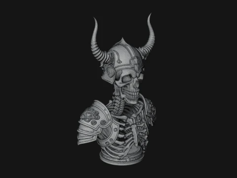 Horned Helm Skeleton Bust Statue Design 1 - 3D Print Model 3D Print Model