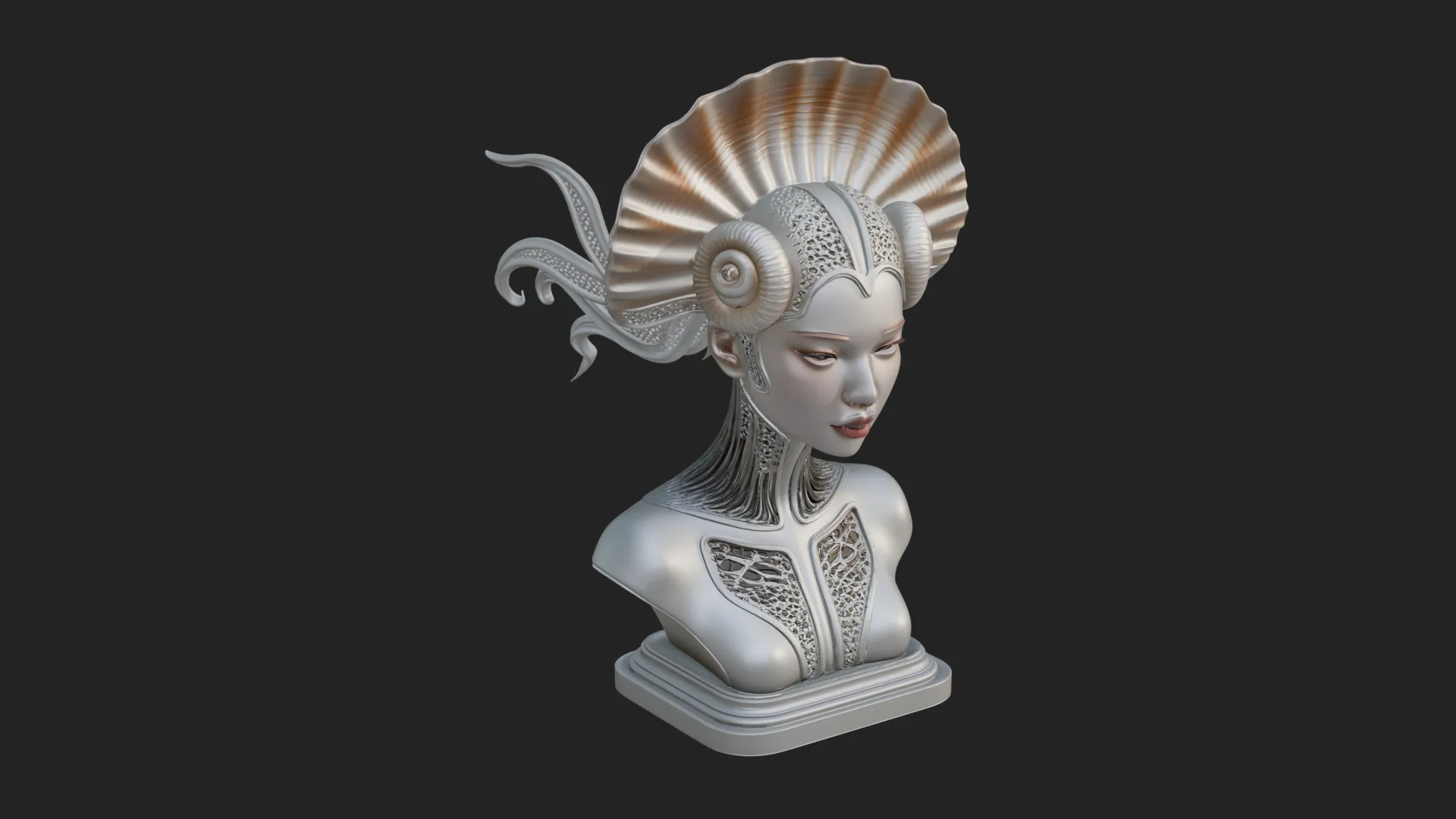 Shell Crown Woman Bust Statue Design 5 - 3D Print Model 3D Print Model .c4d .max .obj .3ds .fbx .stl .blend 
