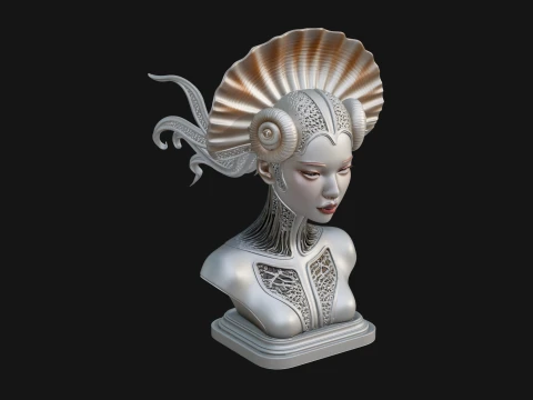 Shell Crown Woman Bust Statue Design 5 - 3D Print Model Modello di stampa 3D