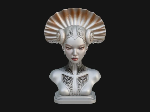 Shell Crown Woman Bust Statue Design 5 - 3D Print Model 3D Print Model