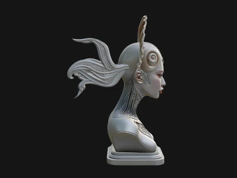 Shell Crown Woman Bust Statue Design 5 - 3D Print Model 3D Print Model